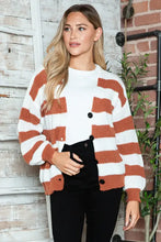 Striped button long sleeve sweater in orange and white