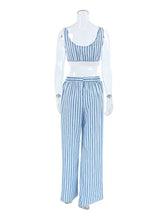 Blue and white striped cami top and wide-leg pants lounge set