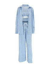 Striped Cami Shirt and Pants Lounge Set in blue white vertical stripes