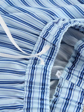 Light blue navy striped cotton shorts with white drawstring, lounge set