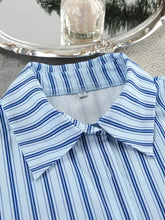 Light blue and navy striped button-up shirt from Striped Cami and Shirt lounge set