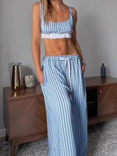 Striped cami and pants lounge set in blue white stripes with elastic waist