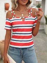 Striped Cold Shoulder Top in Red White and Blue for Women Red