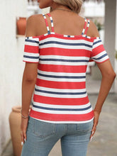 Striped Cold Shoulder Top in Red White and Blue for Women