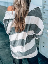 Striped collared neck long sleeve t-shirt on woman
