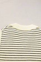 Cream and black striped collared neck tank in ribbed knit fabric with rounded neckline for casual wear