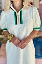 Striped Collared Zip Up Textured Dress Casual Dresses