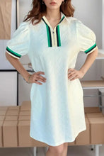 Striped Collared Zip Up Textured Dress Casual Dresses