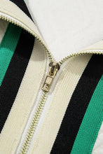 Striped Collared Zip Up Textured Dress Casual Dresses