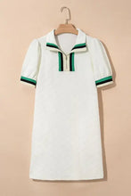 Striped Collared Zip Up Textured Dress Casual Dresses