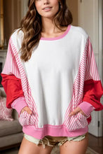 Striped color block round neck long sleeve sweatshirt for women