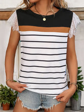 Striped Color Block Top with Lace Sleeves
