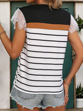 Striped Color Block Top with Lace Sleeves