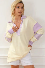Women’s light yellow long-sleeve Striped Contrast Johnny Collar sweatshirt