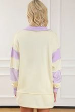 Striped Contrast Johnny Collar Dropped Shoulder Sweatshirt Woman Sweatshirts