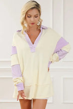 Women’s long-sleeve striped contrast johnny collar tunic top