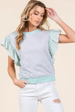 Striped Contrast Ruffle Sleeveless Top for Women Woman T Shirts