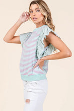 Striped Contrast Ruffle Sleeveless Top for Women Woman T Shirts