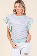 Striped Contrast Ruffle Sleeveless Top for Women Woman T Shirts
