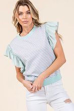 Striped Contrast Ruffle Sleeveless Top for Women Woman T Shirts
