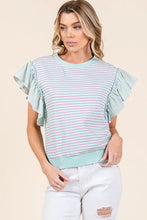 Striped Contrast Ruffle Sleeveless Top for Women Woman T Shirts