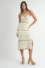 Striped Crochet Knit Midi Dress Strapless Sweater Dress for Women