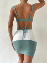 Striped Crochet Mini Dress Swim Cover Up Two Piece Cotton Dress