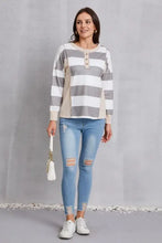 Striped Exposed Seam Buttoned T-Shirt Woman T Shirts