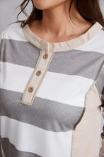 Striped Exposed Seam Buttoned T-Shirt Woman T Shirts