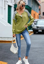 Striped Exposed Seam Half Button Sweatshirt Woman Sweatshirts