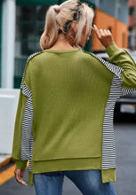 Striped Exposed Seam Half Button Sweatshirt Woman Sweatshirts
