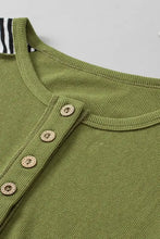 Striped Exposed Seam Half Button Sweatshirt Woman Sweatshirts