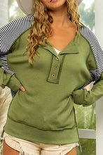 Striped Exposed Seam Half Button Sweatshirt Woman Sweatshirts