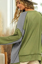 Striped Exposed Seam Half Button Sweatshirt Woman Sweatshirts