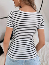 Striped Fitted Top and Denim Shorts Set for Women