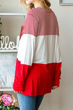 Women’s red and white striped heart sequin long sleeve T-shirt