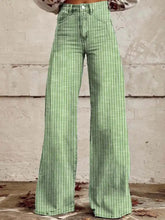 Striped high-waisted green wide leg jeans featuring a comfortable wide leg fit in a casual denim style