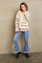 Striped Hooded Sweater with Kangaroo Pocket Woman Sweatshirts