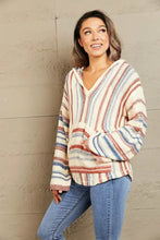 Striped Hooded Sweater with Kangaroo Pocket Woman Sweatshirts