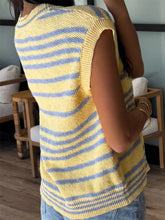 Gelb-blau gestreifte Strickjacke mit kurzen Ärmeln, maschinenwaschbar bei Kaltwäsche