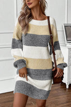 Striped Knit Sweater Dress for Women Dark Gray