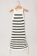 Striped Knit Sweater Dress for Women with Drawstring Acrylic Material Woman Sweater Dresses