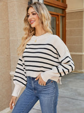 Striped Knit Sweater in Stretchy Acrylic Fabric Long Sleeve Pullover