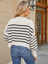 Striped Knit Sweater in Stretchy Acrylic Fabric Long Sleeve Pullover