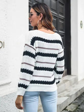 Striped Knit Sweater Pullover with Long Sleeve Length Acrylic Material Sweater Pullovers