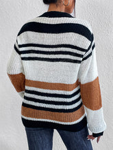 Striped Knit Sweater with Long Sleeve Length Acrylic Pullover