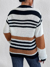 Striped Knit Sweater with Long Sleeve Length Acrylic Pullover Sweater Pullovers