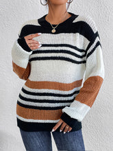 Striped Knit Sweater with Long Sleeve Length Acrylic Pullover
