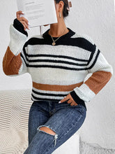Striped Knit Sweater with Long Sleeve Length Acrylic Pullover Sweater Pullovers