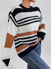 Striped Knit Sweater with Long Sleeve Length Acrylic Pullover Sweater Pullovers